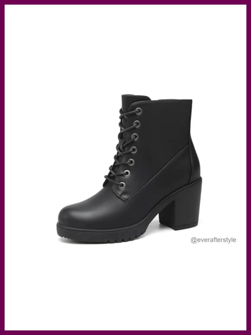Chunky Heel Ankle Boots Lace-Up Side Zipper PU Leather Booties